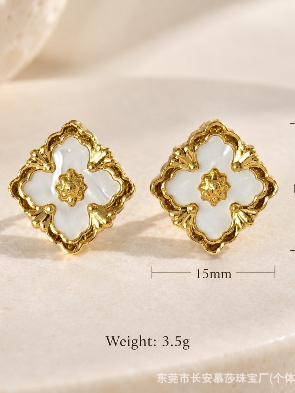 Mother of Pearl Gold-Tone Clover Stud Earrings with Crystal